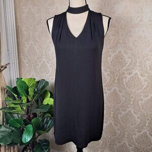 WHBM Size 0 Black Sleeveless Shift Dress Choker Collar V-neck Keyhole EUC